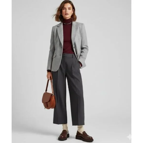 Talbots Wool Aberdeen Houndstooth Notch Lapel Single Breasted Blazer Gray US 2 - Picture 1 of 15